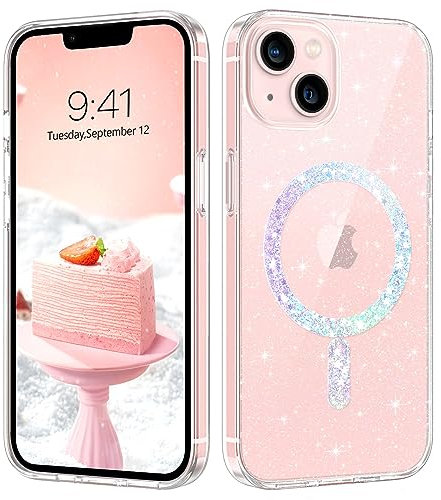 GaoBao für iPhone 14 Hülle, iPhone 13 Hülle, Handyhülle iPhone 14/13, Klar Glitzer Kompatibel mit MagSafe Stoßfeste Schutzhülle Gel Magnetische Hülle für iPhone 14/13 6.1 Zoll, Transparent