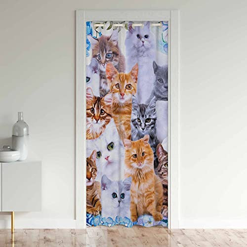Loussiesd Cute Kat Schwarzout Vorhangs Fenster Tiers Behandlungen Türvorhang 86x203cm Zimmer Verdunkelung Katzen Floral Wärmeisoliert Schwarzout Vorhangs für Türen mit Fenster