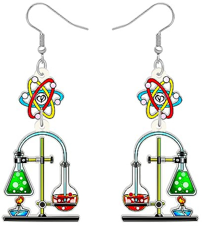 DUOWEI Boucles d'oreilles mignonnes en acrylique pour enseignant, crayon, bijoux pour la rentrée scolaire, accessoires pour livre et pomme (chimie B), Acrylique, Pas de gemme