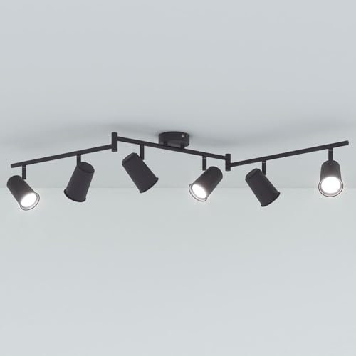 HOFTRONIC - Riga LED Deckenstrahler 6-Flammig - Schwarz - 6 Spots drehbar/schwenkbar - GU10 400 Lm 4W 6500K Kaltweiß - Deckenspot für Wohnzimmer, Küche, Flur - Deckenleuchte - Spotlampe (L1200mm)