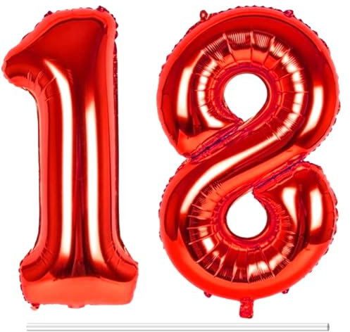 LAPONO Palloncini Compleanno 18 Anno Rossi, Numero 1 e 8 Giganti (83cm) Elio Gonfiar Pallone Foil Palloncini per Bambina Bambino Decorazioni 18 Anni Compleanno Festa Anniversario