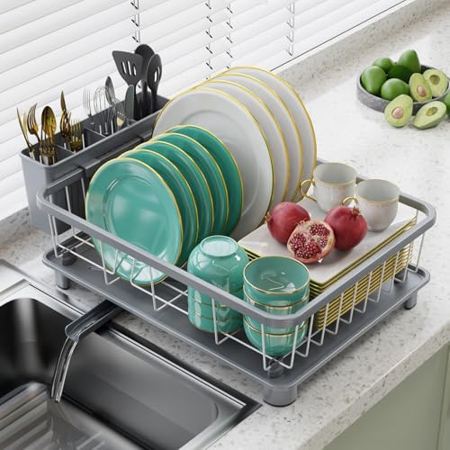 Hiviweer Dish Drying Rack for Kitchen Counter, 16.2 L x 12.5 W, Gray