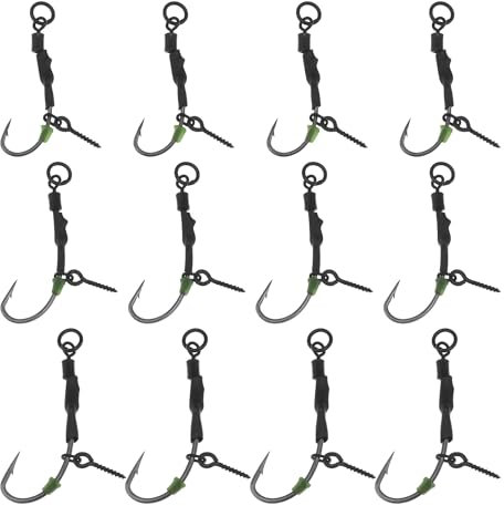 ECSiNG Angelhaken mit Schrauben, drehbar, Anti-Boden, Karpfenangeln, Ronnie-Angelhaken, Karbonstahl, Karpfen-Fischhaken, Barb, Karpfen-Fischhaken, 12 Stück