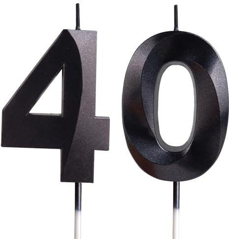 Yiran 3D Birthday Candles, Black Candle Number 40th Candle, Birthday Candle for Cake, Men Women Cake Topper Birthday Candles Number 40 Birthday,Party Wedding Anniversary Celebration Supplies