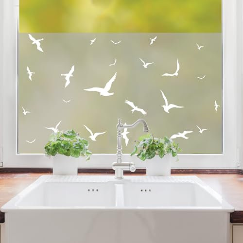 Wandtattoo Loft Sichtschutzfolie Fenster mit fliegenden Vögeln Motiv, Fensterfolie Blickdicht, Milchglasfolie Fenster, Fensterdeko Selbstklebende Folie, Fenster Dekoration, Fenster Klebefolie