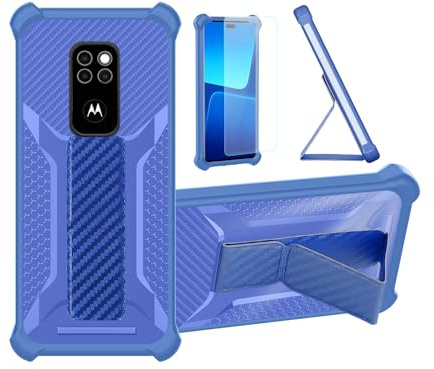 Aroepurt Hülle Für Motorola Defy 2021 Hülle Case Handyhülle Schutzhülle Cover [mit gehärtetem Glas-Screen-Protector] Hybrid [Folding Support Magnetic] [Frosted Anti-Fingerprint] Blau