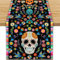 Halloween Deko Tischläufer, Dia de los Muertos Deko Tischläufer Totenkopf Blumen Tischdecke Mexiko Karneval Festival Horror Party Gruselig Deko Tisch Dekorationen, 183*33cm