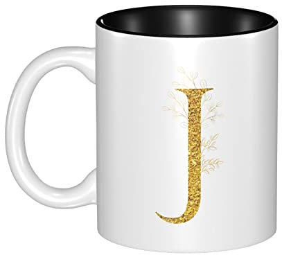 Tasse 330Ml Goldene Buchstaben J Bürotasse Bedruckt Teetasse Aus Keramik Retrohochwertige Fototasse Für Frauen, Männer, Kollegen