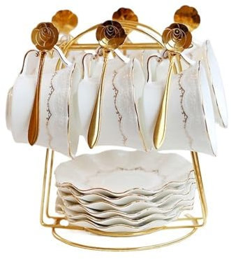 YQINQIN83B Tazze da tè al e caffè Set di tazze da tè con fiori in stile europeo Tazze da caffè in ceramica di lusso Set da 6 tazze da tè pomeridiano inglese con cucchiaio Tazze Colazione