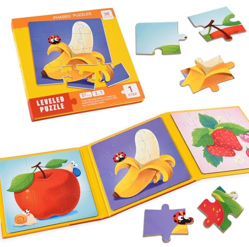ASTARON Magnetische Puzzle für Kinder, 9-12-16 Teile Früchte Kinderpuzzle ab 3 Jahre, Beschäftigung für Kinder im Autofahrt Flugzeug, Kindergeburtstag Geschenke