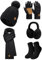 UMIPUBO Mütze Schal Handschuhe Damen Winter Strickmütze Wintermütze mit Bommel Lang Thermo Schal Fleece Gefütterte Touchscreen Handschuhe Plüsch Ohrenschützer Verdickte Socken-5 Stück Set (Schwarz)