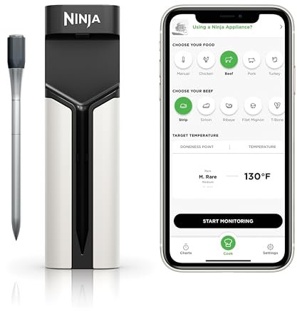 Ninja ProChef Drahtloses Fleischthermometer Sonde zum Kochen im Innen- und Außenbereich, Grillen und Luftbraten mit 50 m Bluetooth-Reichweite & 30 Stunden Akkulaufzeit, App-verbunden, hitzebeständig