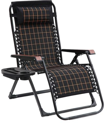 Sonnenliege Klappbar Gartenliege Relax Liegestuhl Klappbar mit Getränkehalter Liege Kopfstütze und Verstellbarer Rückenlehne für Garten Pool Balkon (Schwarzes Gitter 1)