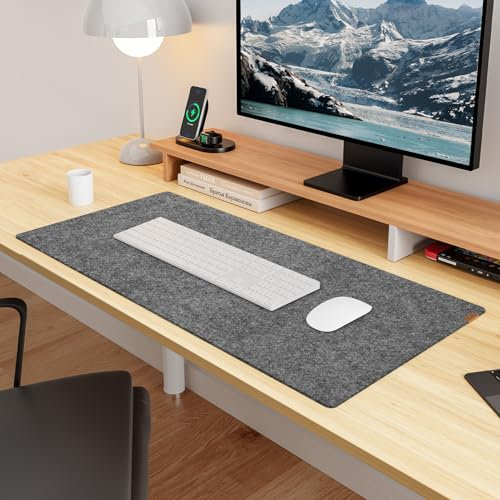 YSAGi Schreibtischunterlage Filz, 80x40cm Rutschfeste Schreibunterlage Tischunterlage Schreibtisch, Großes Mauspad Tastatur Unterlage Schreibtisch Zubehör für Büro & Homeoffice, Dunkelgrau