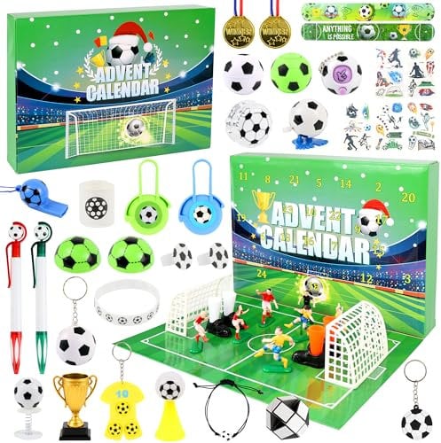 DBPBToU Adventskalender Fußball 2024 Kinder, 24 PCS Adventskalender Jungen Mit WM Fußball-Set, 24 Tage Weihnachts-Countdown Adventskalender Spielzeug-Blindbox, Weihnachtsgeschenke für Kinder und Fans