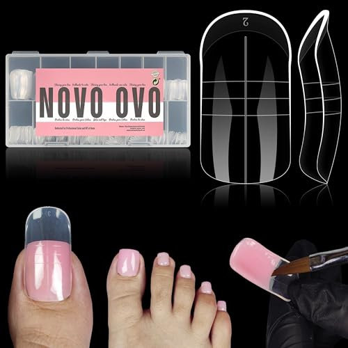 NOVO OVO Lot de 300 moules à ongles doubles réutilisables pour ongles d'orteils en polygel, 15 tailles