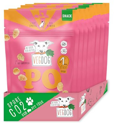 VEGDOG Pops - Palomitas hipoalergénicas para perros (10 x 20 g) | aperitivo bajo en grasa y bajo en calorías | Snack de entrenamiento para alérgicos con patatas y levadura de cerveza