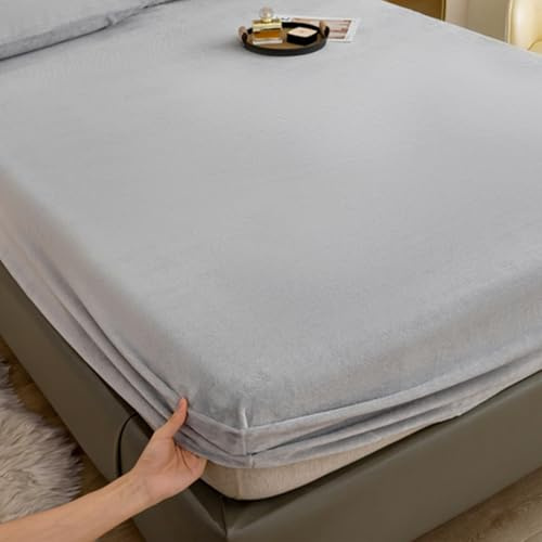 KLUOT Spannbettlaken Plüsch 80 x 190 + 15 cm Flauschig Bettlaken hellgrau | 100% Flanell Spannbetttuch bis 15 Matratzenhöhe Rundumgummizug Flauschig und weicher Maschinenwaschbar