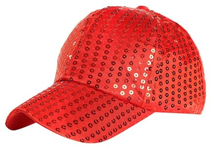 DACONGMING Glitzer Baseball Cap Glitzer Hut Karneval Kostüm Unisex Disco Outfit Pailletten Hut Accessoire Themenparty Lustige Kopfbedeckung Lustiger Hut (Red, One Size)