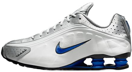 Nike Shox R4 Herren-Sneaker, White Racer Blue Iron Grey Metallic Silver, 39 EU