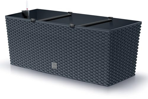 Rectangle Plant Pot Flower Box Plastic Rattan Look Rato Self Watering Garden Patio Weather resistant Lightweight Modern (Anthracite, 72L)
