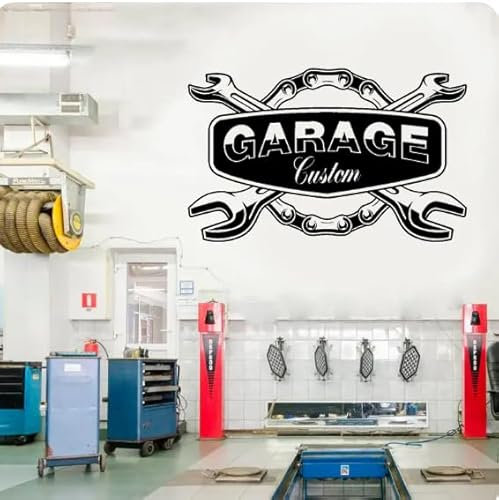 Adesivi da parete Adesivo da garage Decorazione per auto Logo da officina Adesivo da parete Adesivo per finestra, nero, 68x42cm