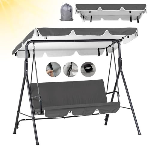Hollywoodschaukel Dachbezug, Ersatzdach Hollywoodschaukel 210 x 145, 420D Oxford Dach Hollywoodschaukel 3 sitzer, Universaldach Hollywoodschaukel Grau Wasserdicht, Sonnendach für Hollywoodschaukel