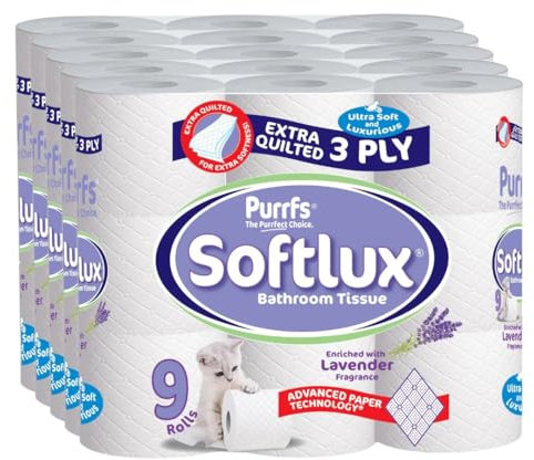 90 Rolls 3Ply Quilted Toilet Rolls with Lavender – Ultra Soft, Strong Tissue by Bubble Wrap Shop