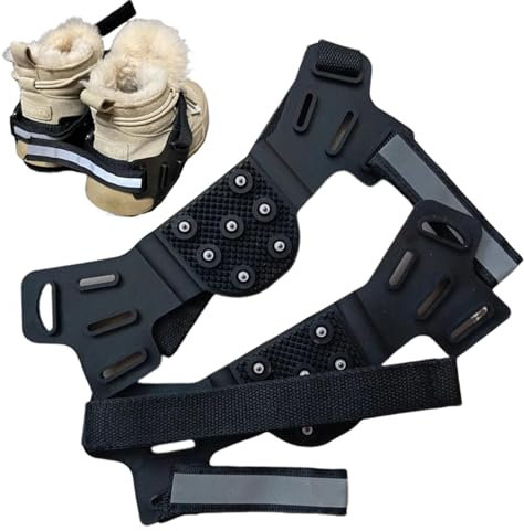 Schnee-Gehhilfen – Rutschfeste Eiskrallen, Überschuhe mit Spikes | Anti-Rutsch-Eiskrallen mit 7 Noppen, Verstellbare Schneekrallen, Wanderspikes mit Reflektorstreifen, Winter-Traktionsausrüstung, Schn