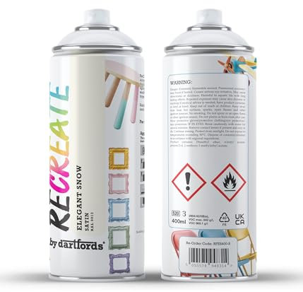 RECREATE Elegant Snow White Satin Spray Paint for Wood, Metal, Plastic | Quick Drying, Smooth, Durable, Easy-to-Apply | Suitable for Indoor/Outdoor | Furniture, Craft, Doors, Ornaments, Pots, Frames