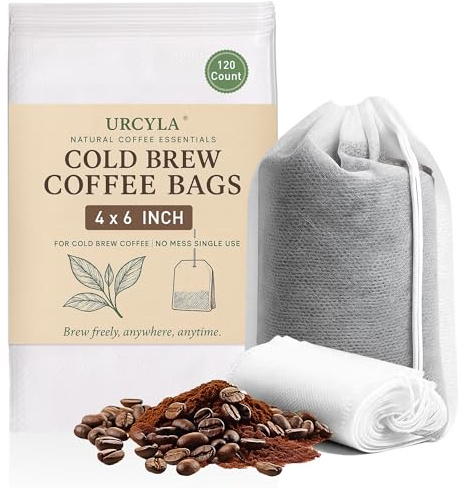 URCYLA Cold Brew Bags, 120 Count Brew Coffee Filter Bags, 4 * 6 Inch Fine Mesh Drawstring Pouches, Fits Mason Jars & French Press, Ideal for Tea, Herbs & Spices