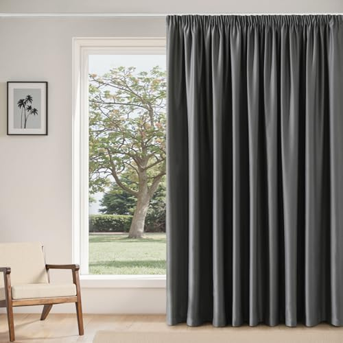 MIULEE Verdunklungsvorhang mit Kräuselband Blickdicht Thermo B300 H260 Grau | 1er Set blickdichter Verdunklungsvorhang mit Kräuselband, thermo, modernes Design, dekorativ für Wohnzimmer und Schlafzimmer