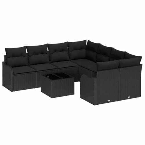 vidaXL 9-teiliges Garten-Sofa-Set mit Kissen in Schwarz aus Poly-Rattan. Modular, perfekt für Balkon und Terrasse. Ideal für entspannte Stunden im Garten.