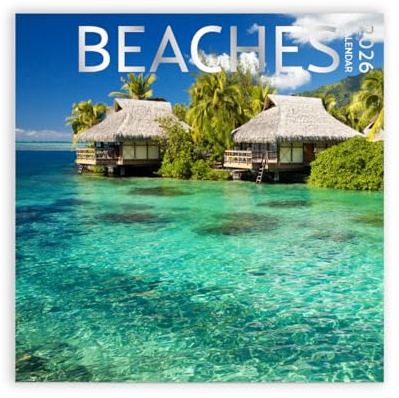 Beaches Calendar 2026, Large 12 x 24 inch, Beaches Wall Calendar, Tropical Beach Calendar