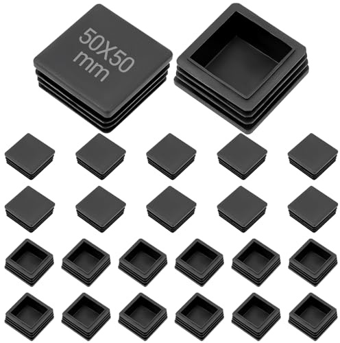 YFLeomry 50x50 mm Rectangle Bouchons à lamelles 24 PCS Bouchon de Tube Carré, Embout de Bouchon en Plastique Noir carré, Embout Pied de Chaise pour Tubes Métalliques, Chaises, Tables et Étagères
