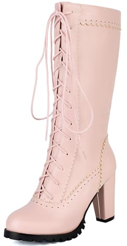 Cocey Tronchetto Napa | Stivali stringati in stile equitazione con tacco a blocco e chiusura lampo laterale, tacco 8,5 cm, Colore: rosa., 36 EU