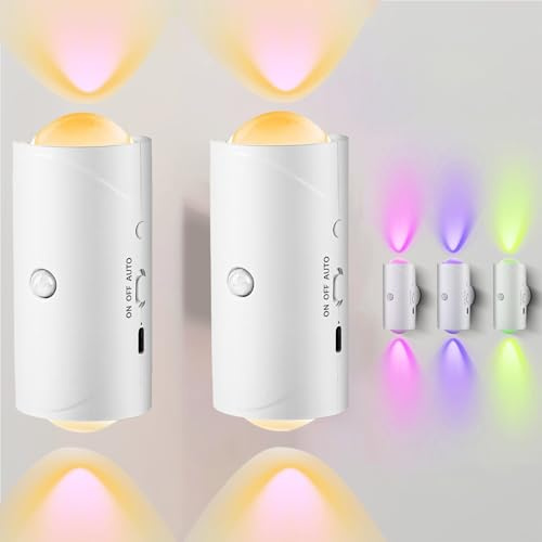 Nachtlicht mit Bewegungsmelder, Aufladbar Magnetischen RGB-Farbverlauf LED Nachtlicht Wandlampe, Smart LED Wandleuchte Innen, Bewegungsmelder Innen Licht für Treppe Schlafzimmer Balkon (2 PCS Weiß)