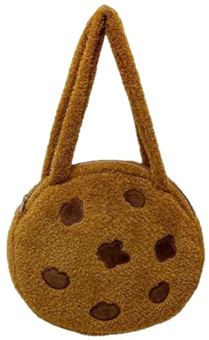 Keks-Geldbörse, Flauschige schokoladenbraune Umhängetasche mit Reißverschluss für Damen, lustiges Plüsch-Münzbeutel im Keks-Design, runde Mini-Handtasche für Essentials und Geschenke