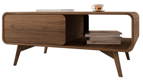 Mirjan24 Couchtisch Hikavo L108, Kaffeetisch mit Schublade und Ablage, Sofatisch mit abgerundeten Kanten/Ecken, Wohnzimmertisch, Praktischer Teetisch (Nuss Warmia)