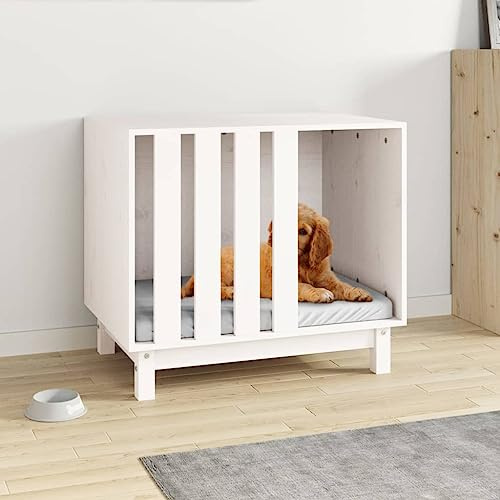 Nqyjm Hundehütte Weiß 70x50x62 cm Massivholz Kiefer Outdoor Hundehütte für Hunde, Garten