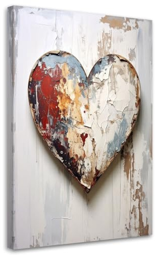 Feeby Leinwandbild - Bilder Wohnzimmer - 3D Herz Liebe im Shabby Chic Stil - 40x60 1tlg - Deko Schlafzimmer - Wanddekoration - Aesthetic - Groß Moderne Bild - Foto auf Leinwand