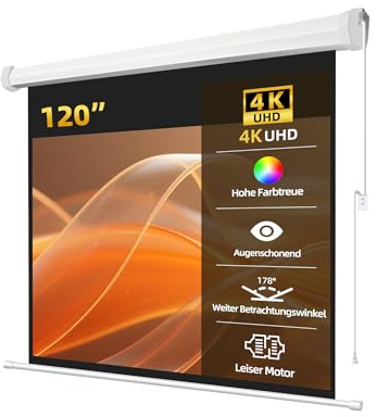 Matte White Beamer Leinwand Elektrisch Mit Fernbedienung,Leinwand Beamer 4K HD 120 Zoll Format 16:9 für Heimkino und Präsentation,Zur Decken-/ Wand-Montage
