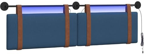 vidaXL Hängendes Kopfteil Mit LED Licht Blau Antikes PU, Moderner rechteckiger Kopfteil, wandmontierbar, Schlichte gepolsterte Schlafzimmer-Deko, ergonomisch und praktisch