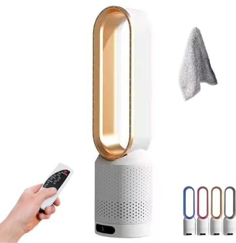 Coollyxi Ventilatore Senza Pale, Ventilatore a Torre Senza Pale Con Purificatore D'aria E Telecomando - 8 Velocità per Camera Da Letto E Ufficio - Flusso D'aria Ad Ampio Raggio (gold,Touchscreen)