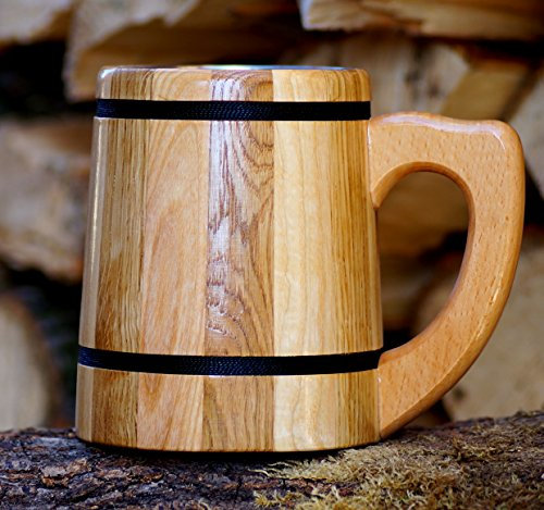 Bierkrug Typ 1 mit Edelstahleinsatz aus Eichenholz Humpen Krug Bier Trinkgefäß Holz