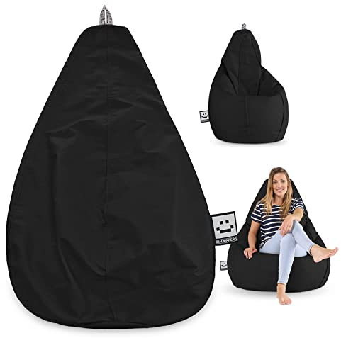 Happers Sitzsack Birne ohne Füllung aus Kunstleder Indoor Schwarz XXL
