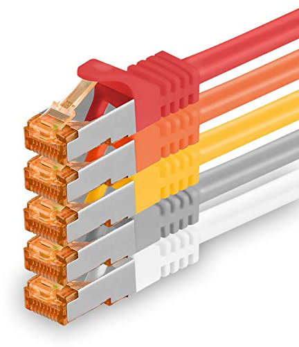 Cat7 Cable de Red Ethernet LAN - 0,25m - 5 colores - 5 piezas - 01 Cat 7 Sftp Pimf Lszh - 10 GB s RJ45 Connectores Cat6a compatible con Cat5 Cat6 Cat.7 Cat8