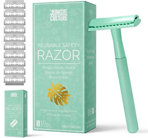 Jungle Culture® Rasierhobel Metall für Damen & Herren | Plastikfrei Eco Rasierer | Nassrasierer Umweltfreundlich & Nachhaltig | Zero Waste Safety Razor (Mintgrün)