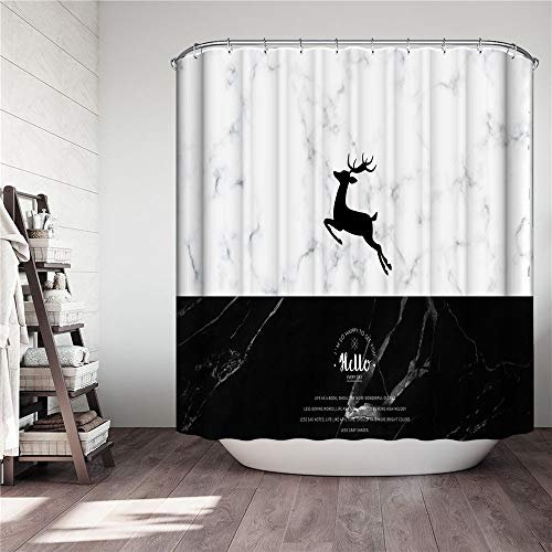 Chickw1 Duschvorhang Wasserdicht Anti-Schimmel Shower Curtain Waschbar Polyester Badezimmer Vorhänge mit 12 Duschvorhangringe für Badezimmer Decor- 3D Schwarz Weiß (Marmor Elch,180x200cm)