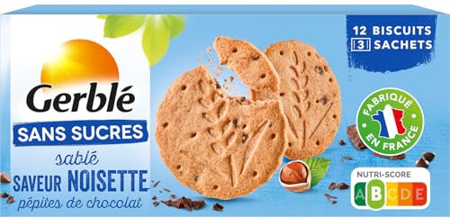 Gerblé Sablés saveur Noisette Pépites de chocolat Sans Sucres, Sans huile de palme, 12 biscuits, 132 g (Lot de 1), 216270